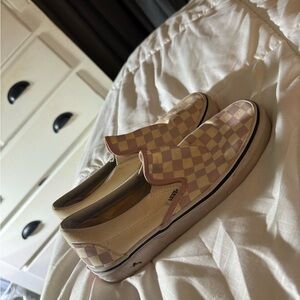 pink and white checkered vans